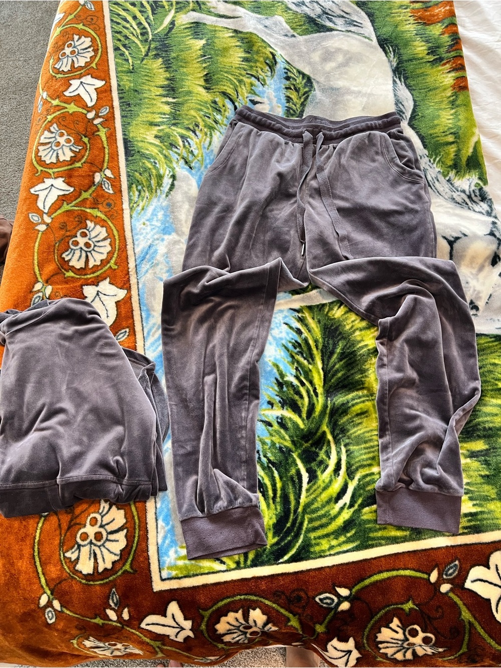 Alfani Gray Velour Sweatsuit Sweatshirt And Jogger Pants